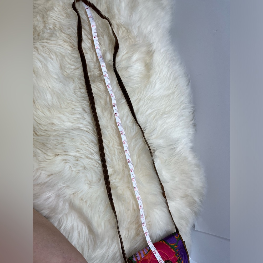 Boho Handcrafted in Guatemala Vibrant Embroidered & Leather Floral Crossbody - Picture 12 of 12